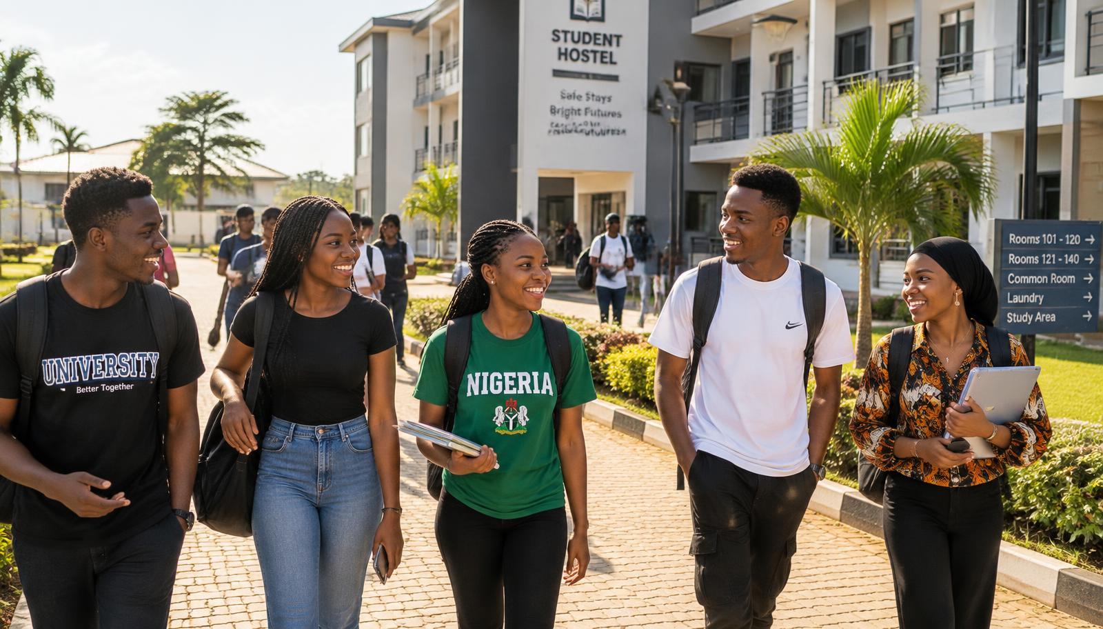 Students outside a hostel